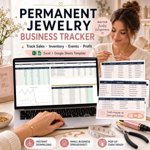 Permanent Jewelry Business Tracker Excel Spreadsheet | Sales Log, Chain Inventory & Pricing Calculator