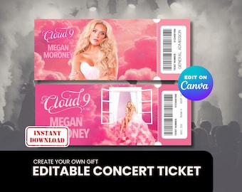 Megan Moroney The Cloud 9 Tour Ticket - Instant Download - Printable and Editable Canva Template