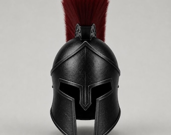 Black Spartan Helmet with Red Crest | Medieval Corinthian Warrior Helmet | Handmade Greek Armor Helmet for LARP & Cosplay