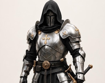 Conjunto de armadura de caballero medieval – Armadura completa de acero de paladín carmesí, traje templario del siglo XV, cosplay y LARP