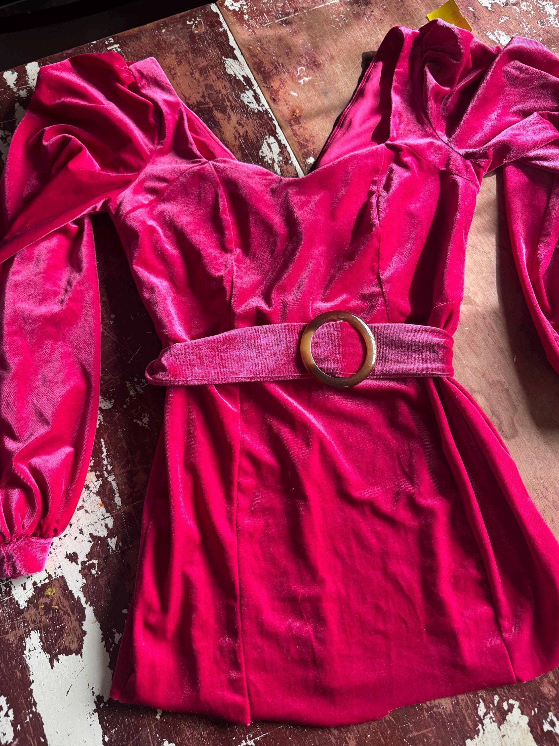 hot pink velvet dress long sleeve Maxi dress