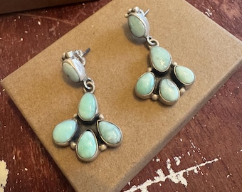 Dangling Cluster Abstract "Bee" Design Earrings green variscite