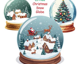 Christmas Snow Globe Clipart | 20 PNG | Holiday Christmas Art | Cards Stickers Design | Digital Download