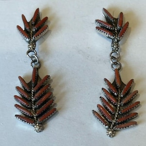 Vintage Red Coral Needlepoint Zuni Stud Earring. Gorgeous