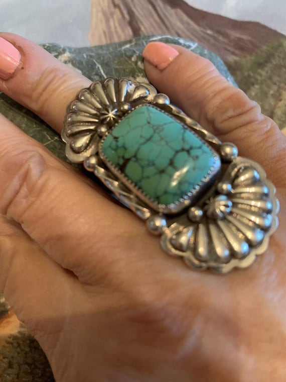 Kingman Bisbee Turquoise Solid Sterling SZ 6 South