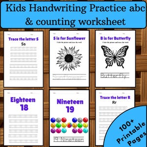 Alphabet and Number Worksheets ABC Letters Preschool Learning Printable PDF Digital Download for Kids