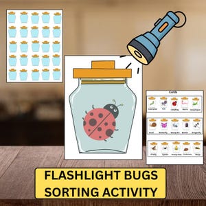 Montessori Inspired Bugs Flashlight Game, Printable PDF, Insect Matching Activity for Preschool and kindergarten kids| Toddler busy book