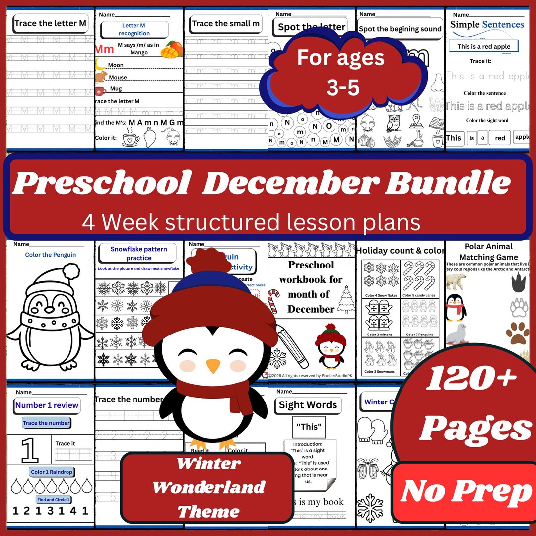 Preschool Curriculum Bundle December|pre-k Worksheets| Homeschool ...