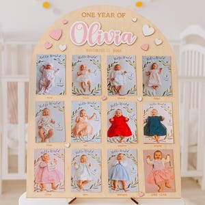 My First Year One Year of Photo Board Wooden Milestone Board 1st Birthday Milestone Board First Birthday Decorations 12 Months Photo Banner