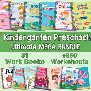 Preschool Kindergarten Worksheets Bundle | Alphabet, Phonics, Cursive (Digital Download)