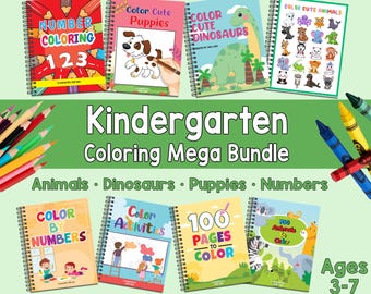 Kindergarten Coloring Bundle Printable | Kids Coloring Pages Animals Dinosaurs Puppies | Preschool Colouring PDF