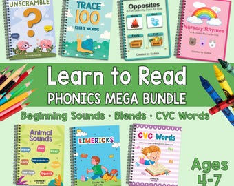 Phonics Worksheets Bundle Printable PDF, Learn to Read Sight Words CVC Activities Preschool Kindergarten