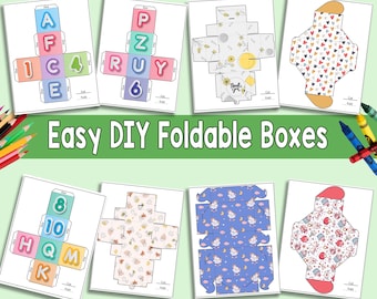 Printable Foldable Boxes Template PDF | Kids Craft Activity | Cut Fold Glue | DIY Paper Boxes Preschool