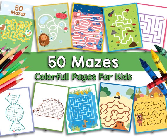 50 Maze Worksheets for Kids Printable PDF | Preschool & Kindergarten Maze Activities | Fun Brain Games