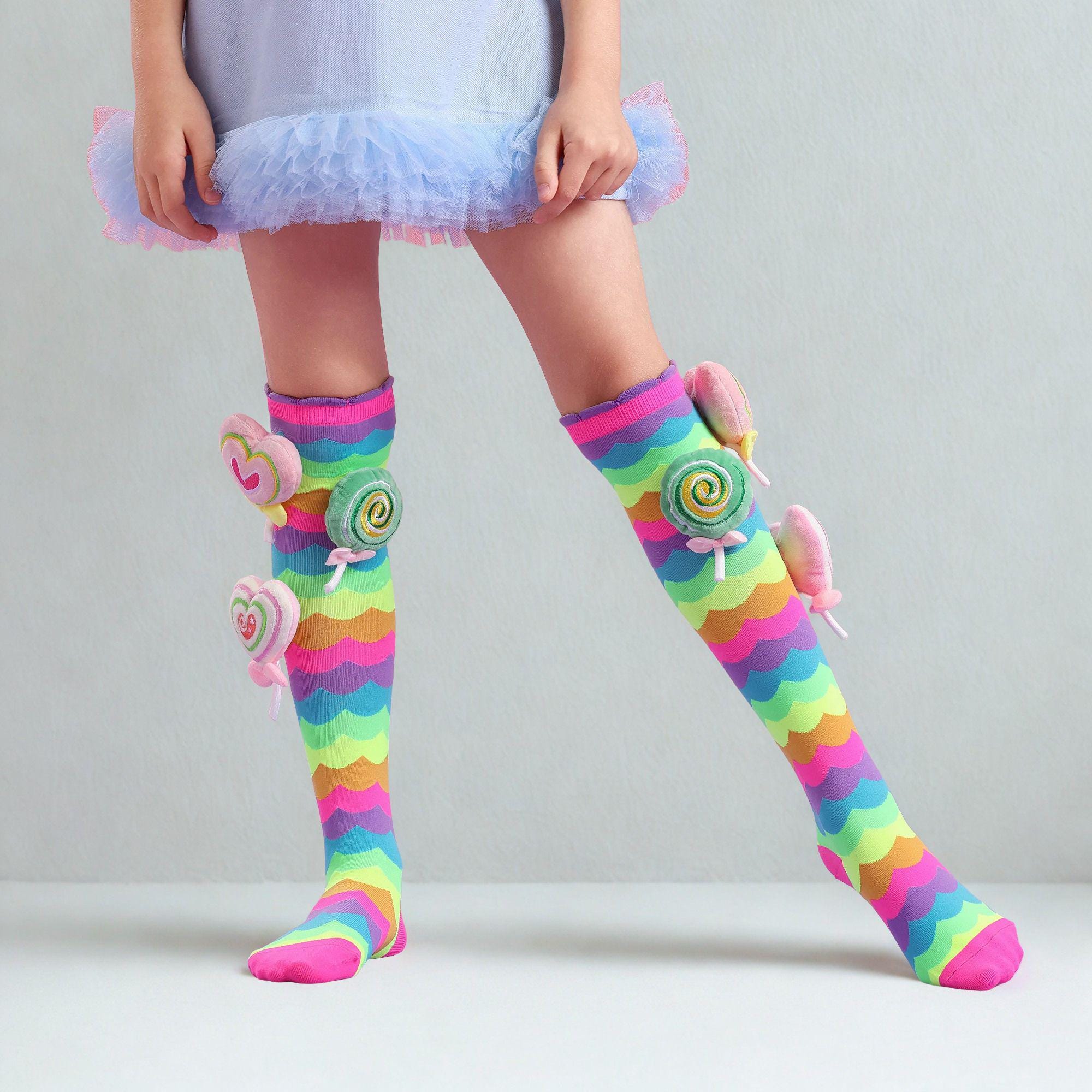 Rainbow Knee High Socks for Girls 6-11 * Colorful Long Kids Socks * Cute Fashion Accessory for Outfits, Dance, School & Photoshoots