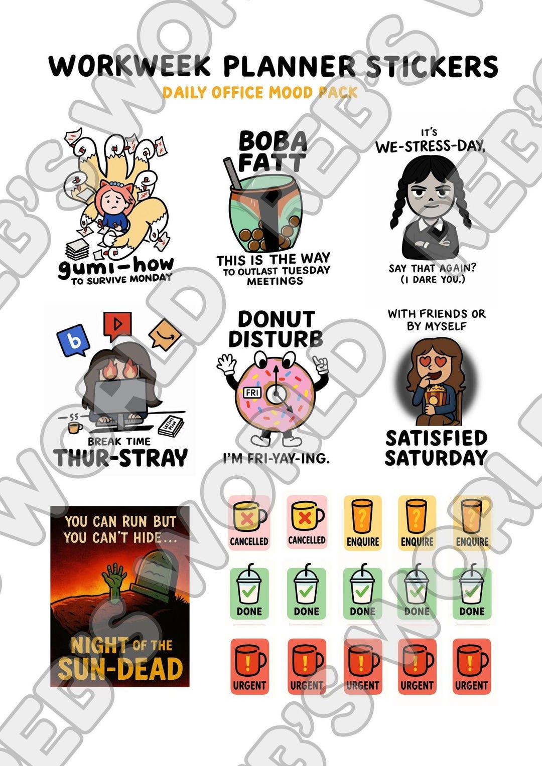 Workweek Mood Stickers Pack | Funny Office PNG Set - Etsy