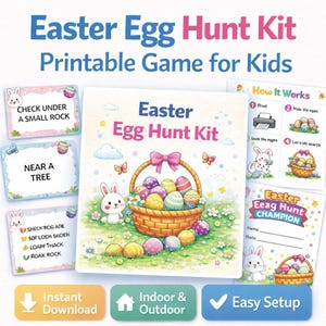 Easter Egg Hunt Printable Kit for Kids, Indoor Outdoor Scavenger Hunt Game, Easter Activity, Clue Cards, Family Easter Game
