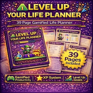 Gamified Life Planner | RPG Productivity Planner | Level Up Your Life Planner | Goal Setting Planner | Habit Tracker | Self Improvement