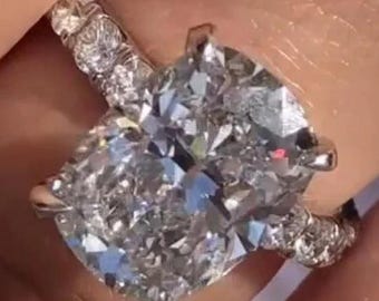 Elongated Cushion Cut Moissanite Engagement Ring: 14K Gold Solitaire,