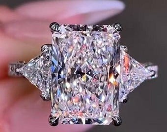 4 CT Radiant Cut Moissanite Three Stone 14K Gold Engagement Ring