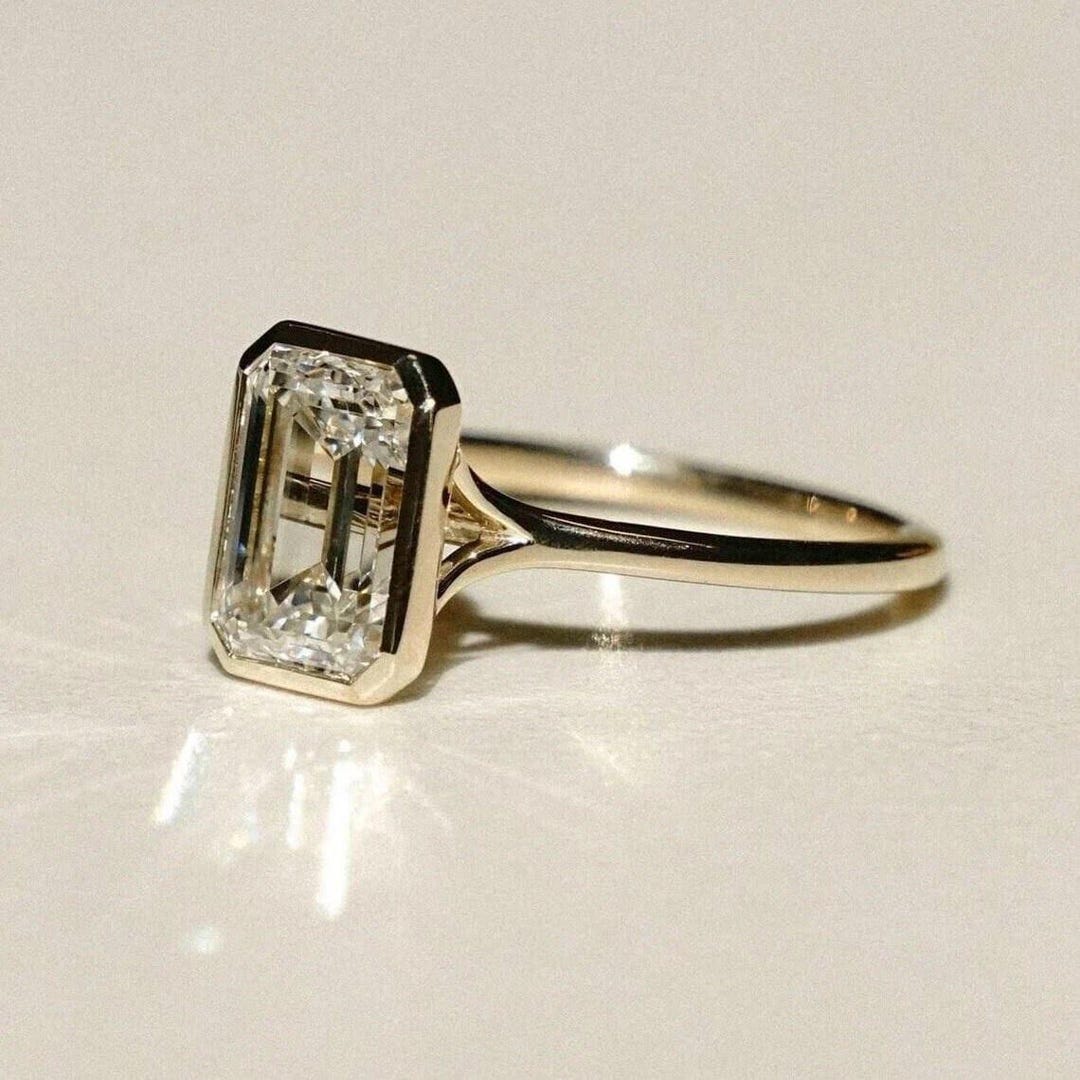 3.5CT Emerald Cut Moissanite Engagement Ring, 10K 14K 18K Gold or ...