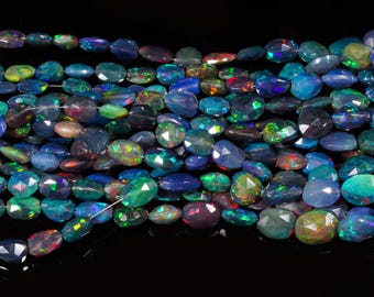 Faceted Ethiopian Opal Beads, Black Opal Rondelle for Jewelry Making