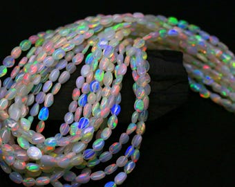 Ethiopian Opal Oval Beads Strand, 6x4-8x6 mm, Multi-Fire Gemstone Supplies