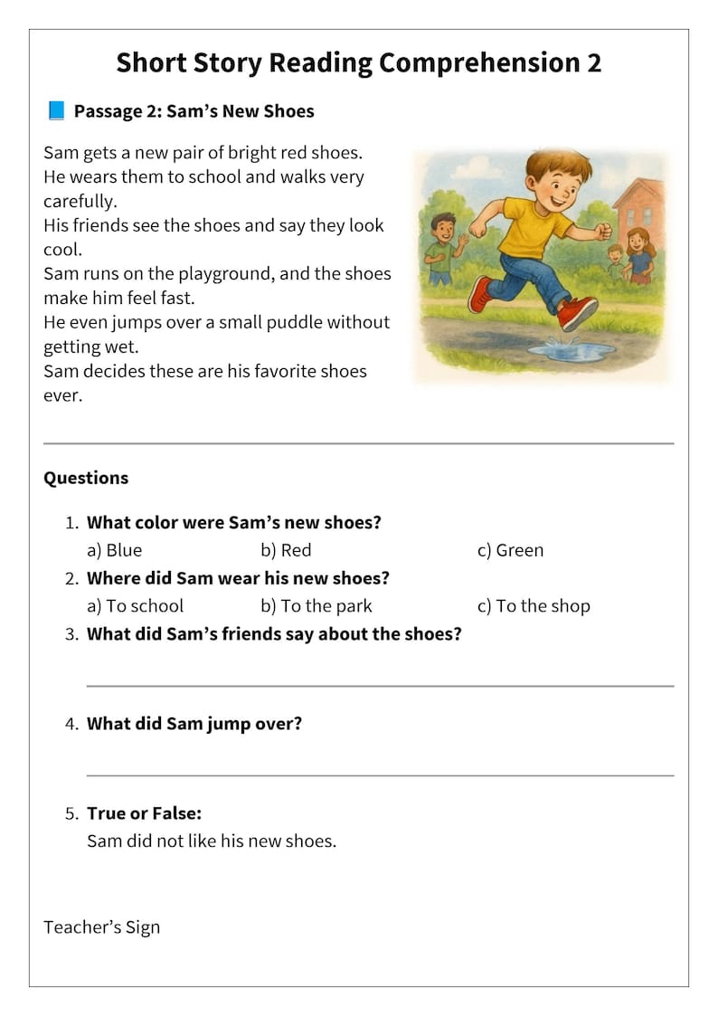 20 Short Story Reading Passages for Grade 1 | Comprehension Worksheets ...