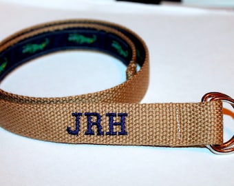 Kids Monogram Belt Khaki with Alligators