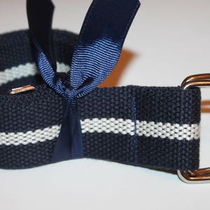 Navy Striped D Ring Belt Striped Monogram Belt Striped Slide Buckle Belt Wide Navy Belt Ladies D Ring 1.5 Wide Initial Belt for Men image 1