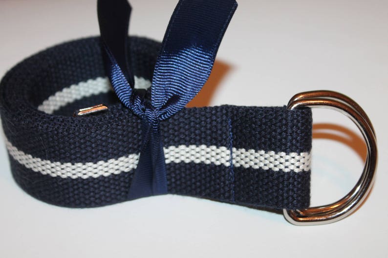 Navy Striped D Ring Belt Striped Monogram Belt Striped Slide Buckle Belt Wide Navy Belt Ladies D Ring 1.5 Wide Initial Belt for Men image 1