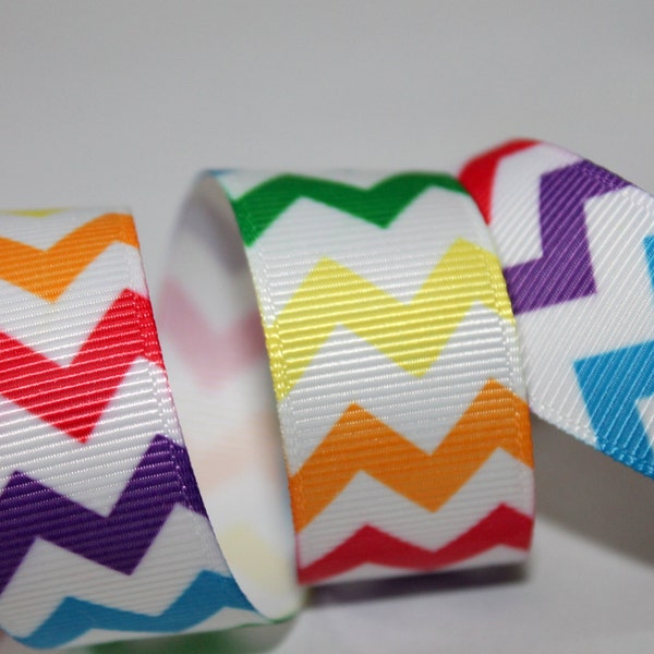 Rainbow Chevron Ribbon 7/8 inch, Rainbow Grosgrain Primary Color Ribbon Chevron Grosgrain Ribbon Rainbow Striped Ribbon Craft Ribbon