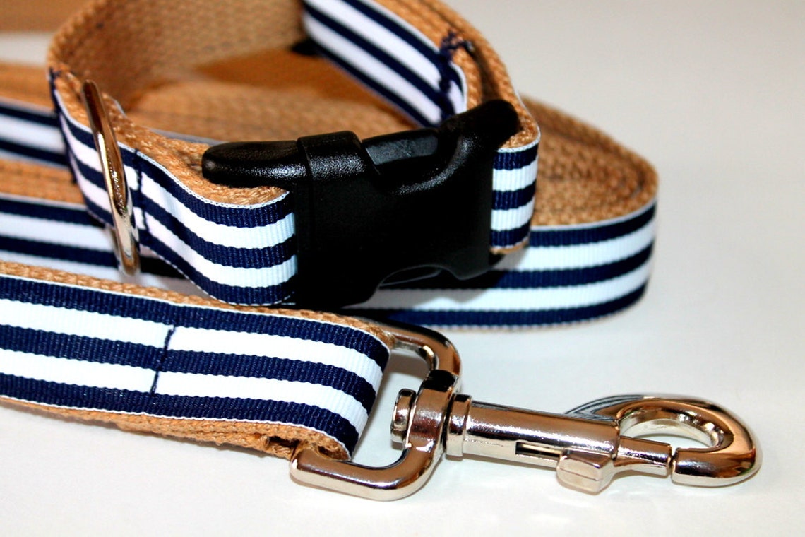 Nautical Dog Collars Navy Stripe Dog Collar and Leash Large Etsy