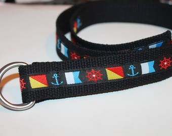 Nautical Flag Belt D Ring Belt 1.25" wide Men and Women's sailing belt Men's Yacht Club Belt Boating Flags Belt Black Belt