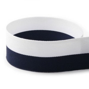 White and Navy Ribbon Wide Striped Ribbon Wide Grosgrain Ribbon White and Navy Grosgrain Thick Striped Ribbon Wedding  Bi Stripe 1" wide