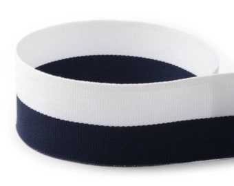 White and Navy Ribbon Wide Striped Ribbon Wide Grosgrain Ribbon White and Navy Grosgrain Thick Striped Ribbon Wedding  Bi Stripe 1.5" wide