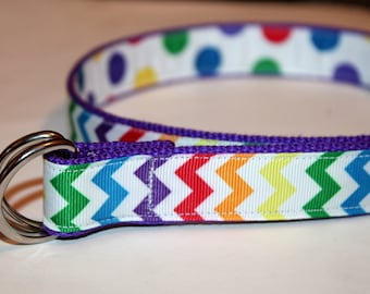 Girls Rainbow Belt Chevron Reversible to Polka Dots Girls Two Sided belt Teen rainbow Belt Girls Chevron Belt Rainbow Dot Belt