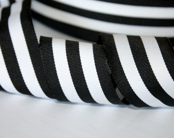 Thick Black and White Striped Ribbon 1.5 " Woven YARDAGE HERE