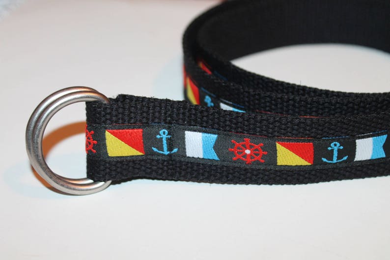 Nautical Flag Belt D Ring Belt 1.25 wide Men and Women/'s sailing belt Men/'s Yacht Club Belt Boating Flags Belt Black Belt