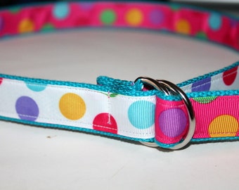 Hot Pink Ribbon Belt Reversible to Rainbow Polka Dots Girls Reversible Belt Teen Belt POlka Dot Girls Belt Pink Girls Belt Two Sided Belt