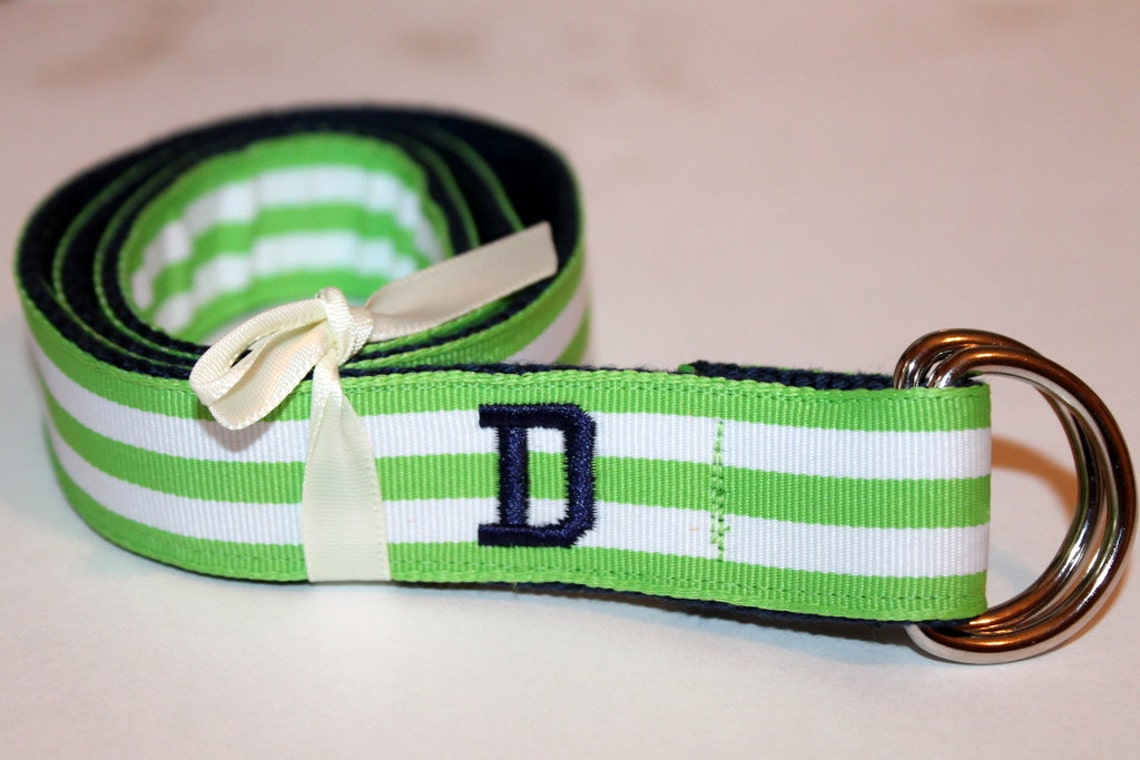 Kids Belt Green Stripe Belt Initial or Monogram Navy Belt Lime Etsy