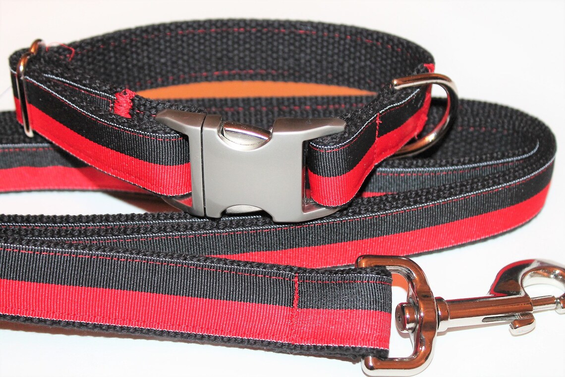 Red and Black Dog Collars Red Stripe Dog Collar & Leash Etsy