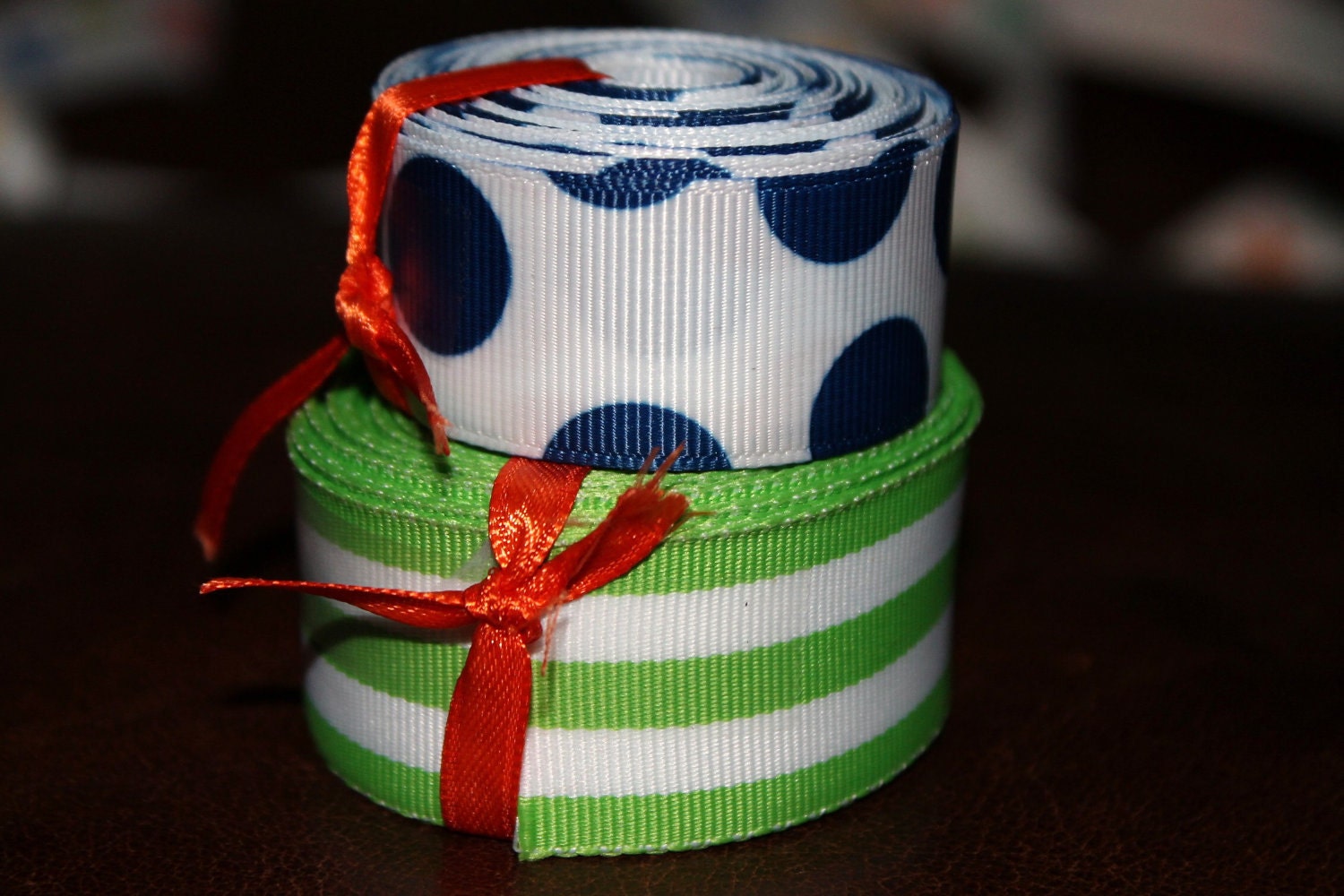 Preppy Ribbon Set Green Stripes and Navy Blue Dots 10 Yards - Etsy