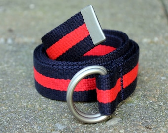 Kids Belt Striped Navy and Red D Ring KIds NAvy and Red Belt Navy Striped Belt KIds Monogram Belt Navy School Belt REd School Belt