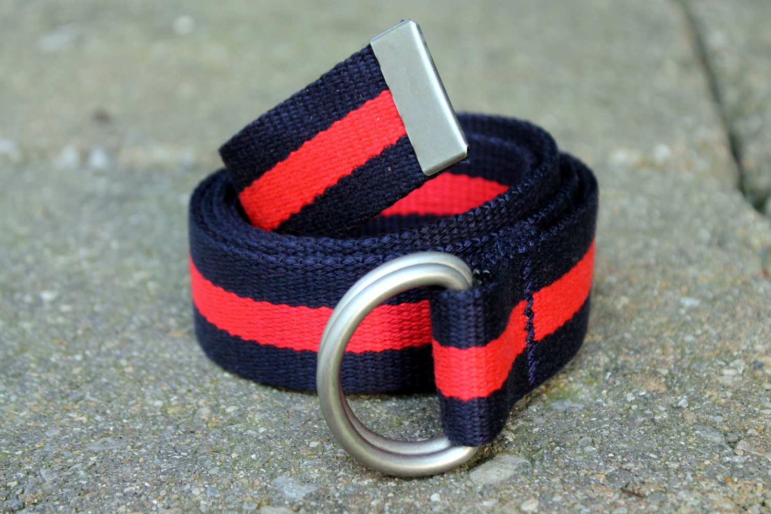Kids Belt Striped Navy and Red D Ring KIds NAvy and Red Belt Navy Striped  Belt KIds Monogram Belt Navy School Belt REd School Belt