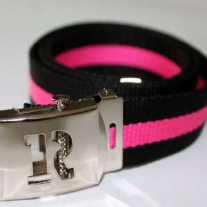 Personalized Belt  Pink and Black Letter Belt Girls Striped Belt Girls Belt Buckle Slide Buckle Belt Pink/Black Belt Initial Belt Buckle