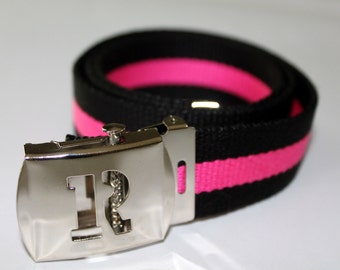 Personalized Belt  Pink and Black Letter Belt Girls Striped Belt Girls Belt Buckle Slide Buckle Belt Pink/Black Belt Initial Belt Buckle