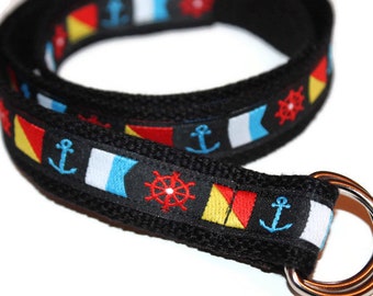 Kids Nautical Flag Belt Boys and Girls Kids Belts Black Boating Flag Belt Black Preppy Belt