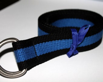 Striped Webbing Belt Black and Blue D Ring Striped D ring Belt Royal Stripe Belt Military belt 1.25&quot; Wide