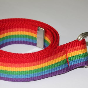Rainbow Webbing Belt D Ring 1.25&quot; Wide Large Rainbow Belt Mens Rainbow Belt Ladies Rainbow Belt Rainbow Webbing Belt Costume Belt